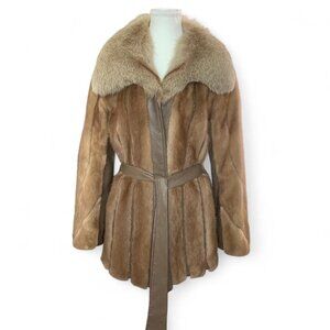 Vintage Brown Fox Fur Belted Jacket with Luxe Oversized Collar
